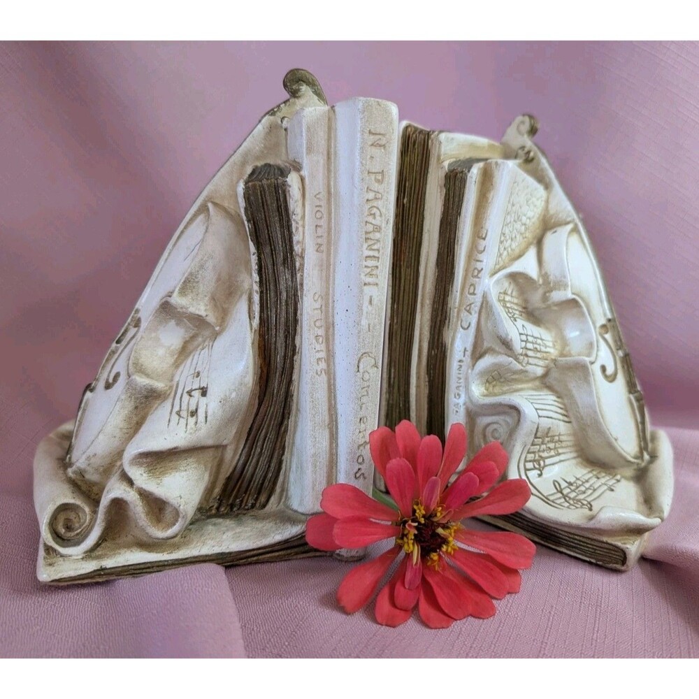 Vintage Pair Music Bookends Violin Universal Statuary 1964